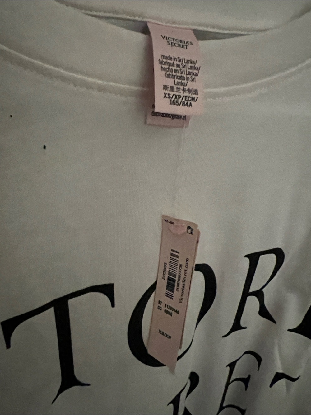 NWT Victoria's Secret Soft White Logo Cropped Tee Sz XS - Picture 2 of 3